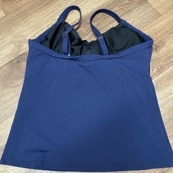 Lands End Womens Size 6DD Tankini Swimsuit Top Navy Blue Solid Underwire Ruched - Picture 2 of 6